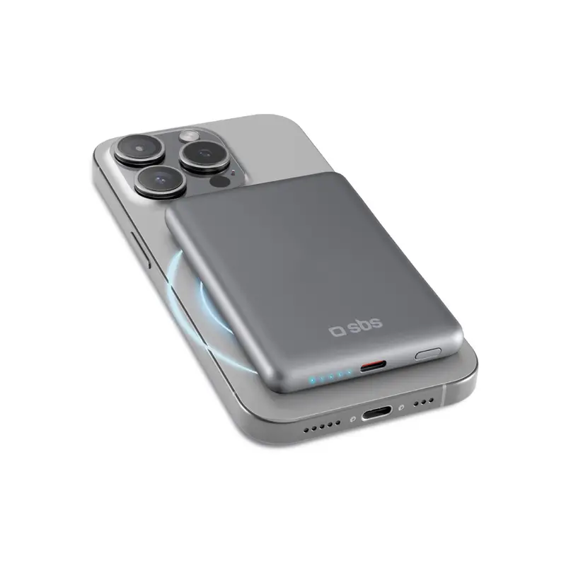 TEBB5000MAGSLIM SBS POWERBANK MAGSAFE SLIM 5000MAH, 1X TYPE-C PD 20W, WIRELESS 15W, SILVER - Image 1