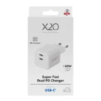 X2O 45 W kaksinkertainen kotilaturi USB-C/C GaN valkoinen