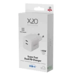 X2O 45 W kaksinkertainen kotilaturi USB-C/C GaN valkoinen