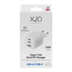 X2O 65 W kolminkertainen kotilaturi USB-C/C/A GaN valkoinen