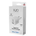 X2O 65 W kolminkertainen kotilaturi USB-C/C/A GaN valkoinen