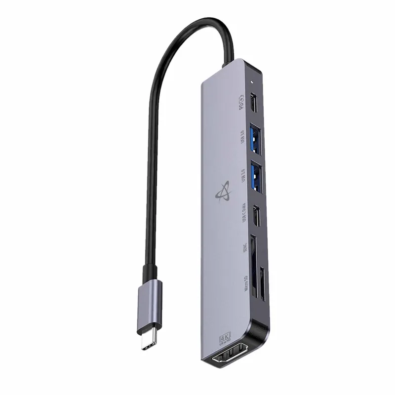 27672_9450730 SBOX 7i1 USB-C Multiport Hub HDMI/USB-C/USB-A/microSD/SD Harmaa - Image 1