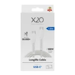 X2O Longlife 100 W USB-C/C-kaapeli 1 m valkoinen