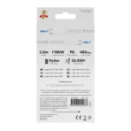 X2O Longlife 100 W USB-C/C-kaapeli 2 m valkoinen