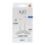 X2O Longlife 100 W USB-C/C-kaapeli 3 m valkoinen