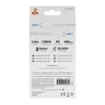 X2O Longlife 100 W USB-C/C-kaapeli 3 m valkoinen