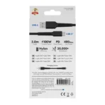 X2O Longlife 60 W USB-A/C-kaapeli 2 m musta