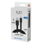 X2O Longlife 60 W USB-A/C-kaapeli 2 m musta